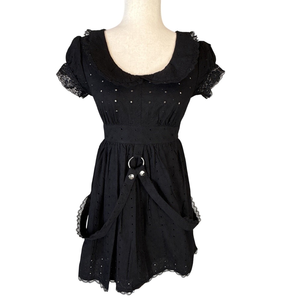 Tripp New York Womens Black Eyelet Lace Babydoll Dress Size XS Goth‎ Whimsygoth